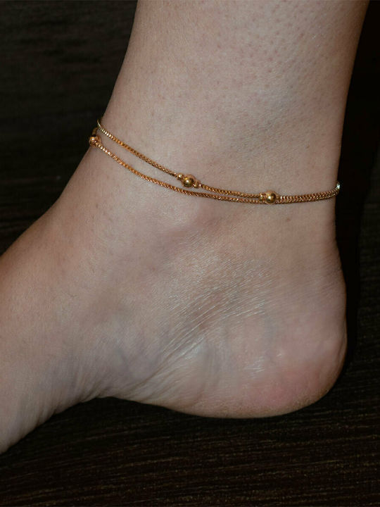 Ankle bracelet (ankle) made of beige brass balls in pale gold color BZ-BR-00396