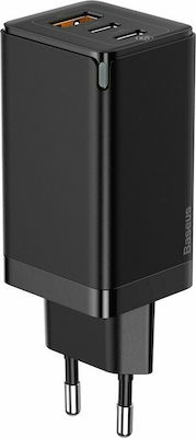 Baseus mit USB-A Anschluss und 2 USB-C Anschlüssen 65W Schnellaufladung 3.0 Schwarz (GaN2 Pro)