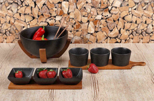 Cryspo Trio Acacia Σαλατιέρα από Πορσελάνη Μαύρη 25.5x25.5x12.5cm