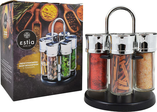 Lamart Glass Tabletop Rotating Spice Rack Black 6pcs