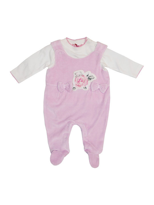 Energiers Baby Bodysuit Long-Sleeved Velvet Pink