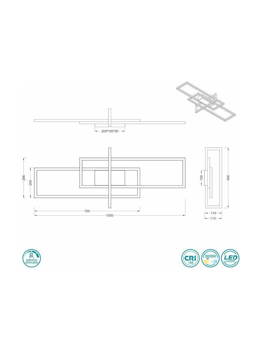 Trio Lighting Salinas Ceiling Mount Light 100cm Black with Integrated LED