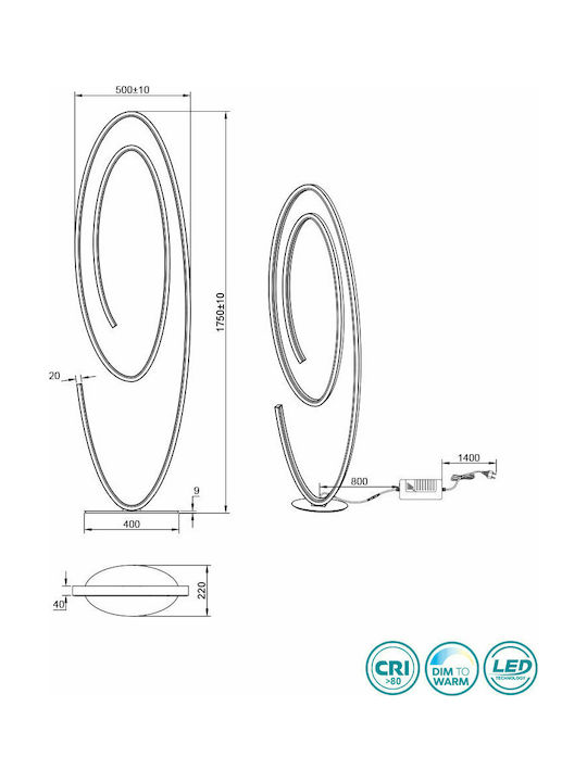 Cinque Ciola LED Floor Lamp H175xW40cm. Silver
