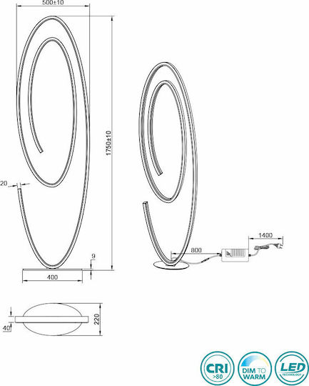 Cinque Ciola LED Floor Lamp H175xW40cm. Silver