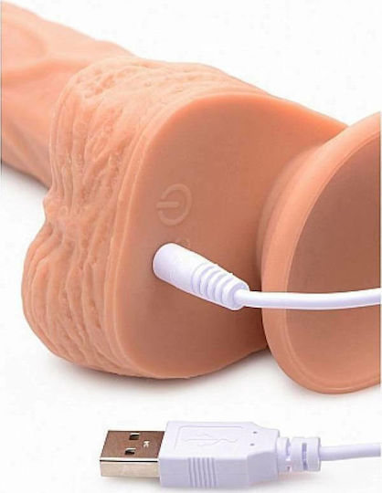 Strap U 10x Groove Harness with Vibrating & Rotating Silicone Dildo Harness with Dildo 21cm and Vibration in skin color