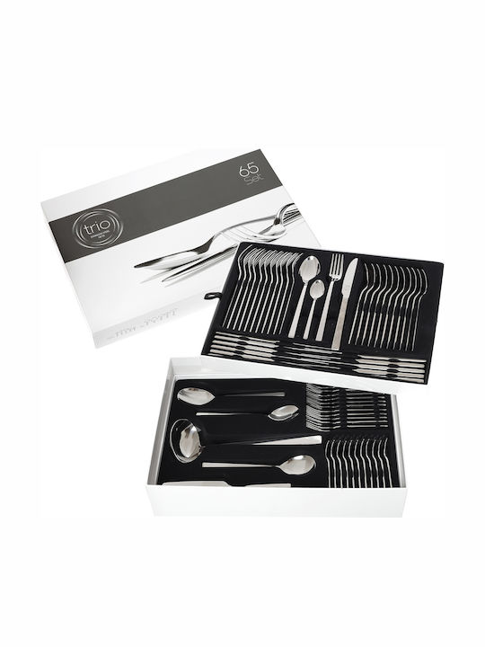 Cryspo Trio 65-Piece Stainless Steel 18/10 Silver Cutlery Set Monaco