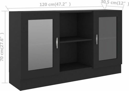 Wohnzimmer Standvitrine aus Spanplatte Schwarz Verglast 120x30,5x70 cm