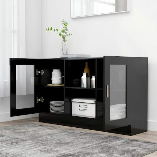 Wohnzimmer Standvitrine aus Spanplatte Schwarz Verglast 120x30,5x70 cm