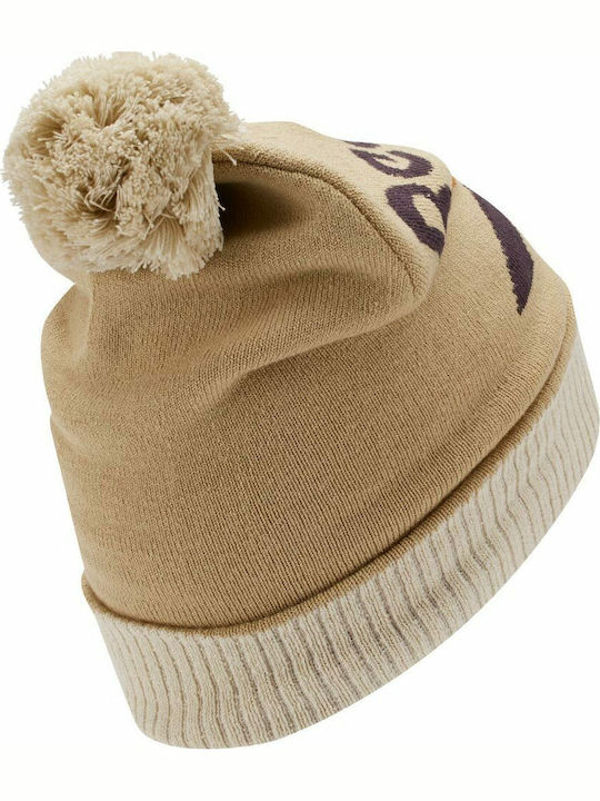 Pom Pom Beanie Ανδρικός Σκούφος με Rib Πλέξη σε Μπεζ χρώμα