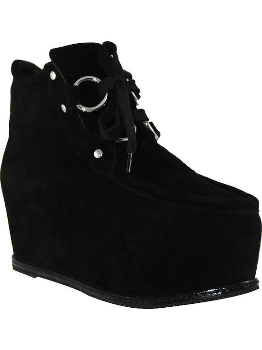 Minola Suede Γυναικεία Μποτάκια με Πλατφόρμα Μαύρα
