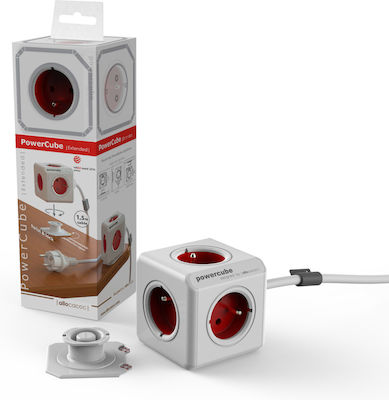 Allocacoc Extended 5-Outlet PowerCube 1.5m Red Γαλλικού Τύπου