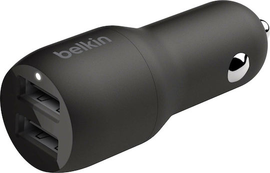 Belkin Car Charger 24W 2.4A with Ports: 2xUSB with Cable Lightning Black Color