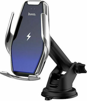 Hoco Mobile Phone Holder Car S14 Surpass Wireless Charger with Adjustable Hooks and Wireless Charging Silver