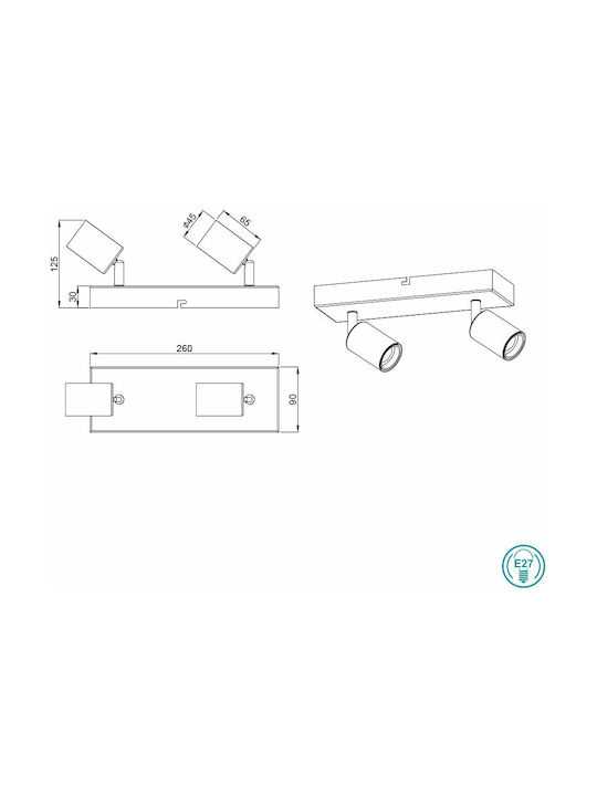 Trio Lighting Vannes Double Spot with Socket E27 in Silver Color