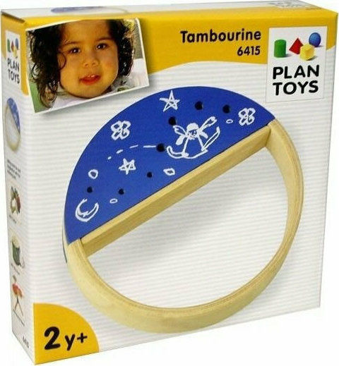 Plan Toys Wooden Percussion Instrument Tambourine for 2+ Years