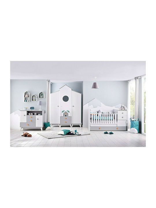 Kinderkommode Bird House Gray / Weiß mit 3 Schubladen 101x47x91cm