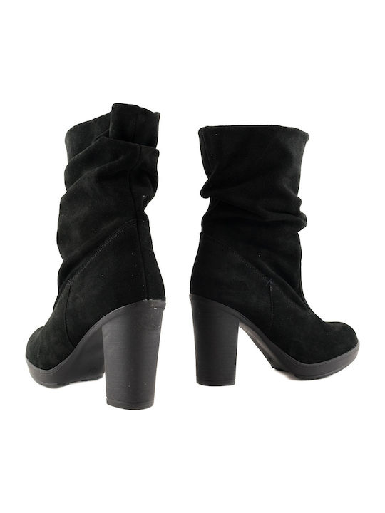 Stefania Suede Women's Ankle Boots with High Heel Black