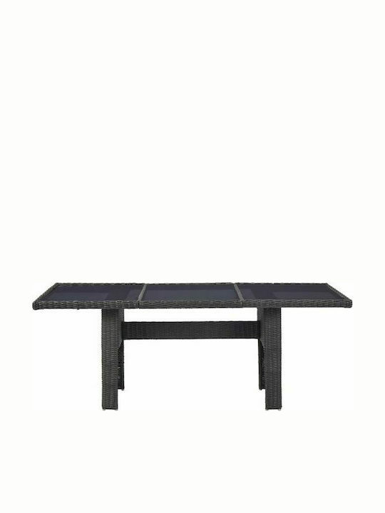 Τραπέζι Εξωτερικού Χώρου Rattan με Γυάλινη Επιφάνεια Μαύρο 200x100x74εκ.