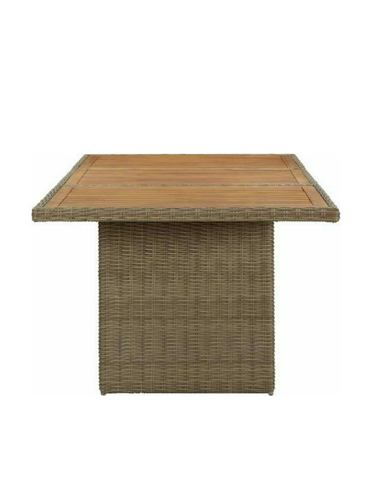 Garten- und Terrassentisch aus Akazie mit Rattanrahmen in Brauntönen 200x100x74cm