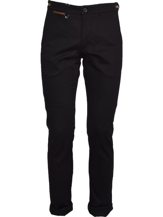 Como Ανδρικό Παντελόνι Chino Ελαστικό Slim Fit Μαύρο