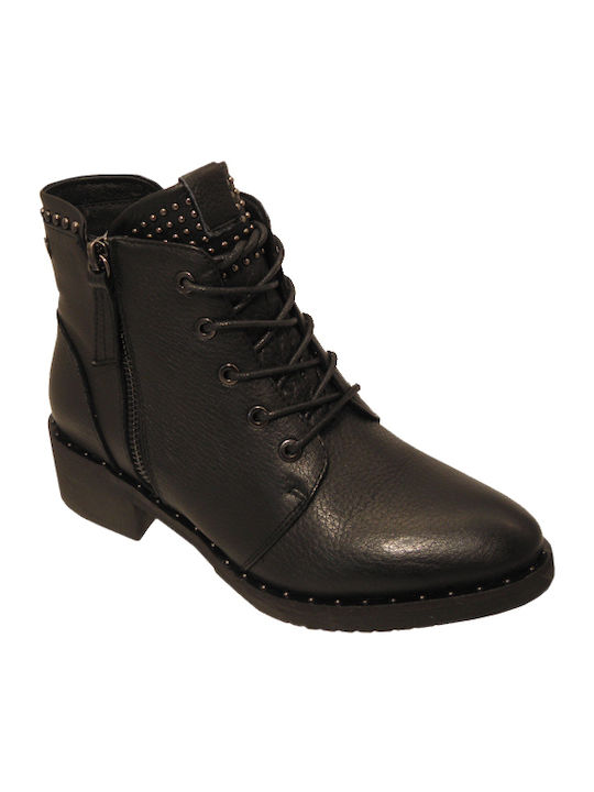 66968 Leder Stiefeletten Damen Schwarz