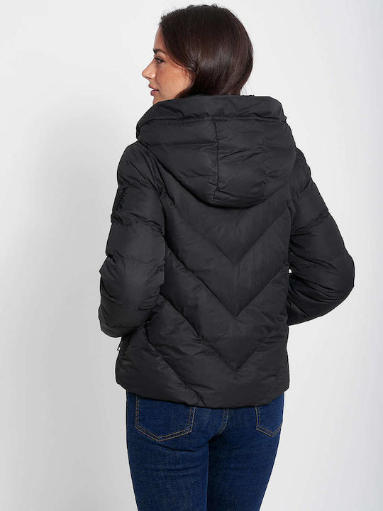 Vainas Cassia Women's Short Puffer Jacket for Winter with Hood Black