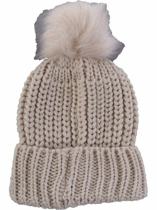 Barbour Saltburn Pom Pom Beanie Frauen Beanie mit Rippstrick in Ecru Farbe