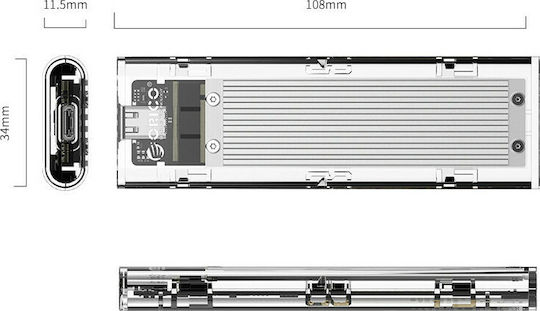 Orico Case for Hard Drive M.2 PCI Express with Connection USB 3.1 Silver