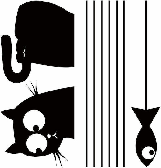 Dekorativer Aufkleber Wand Cat & Fish 1Stück 45x35cm Ango