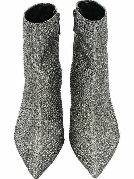 Blaine Glitter Γυναικεία Μποτάκια Αστραγάλου με Μεσαίο Τακούνι Ασημί