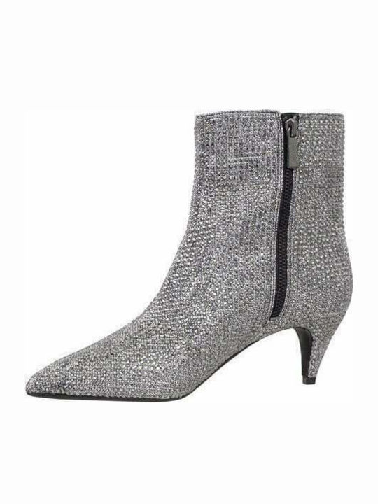 Blaine Glitter Γυναικεία Μποτάκια Αστραγάλου με Μεσαίο Τακούνι Ασημί