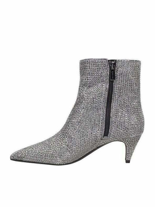 Blaine Glitter Γυναικεία Μποτάκια Αστραγάλου με Μεσαίο Τακούνι Ασημί