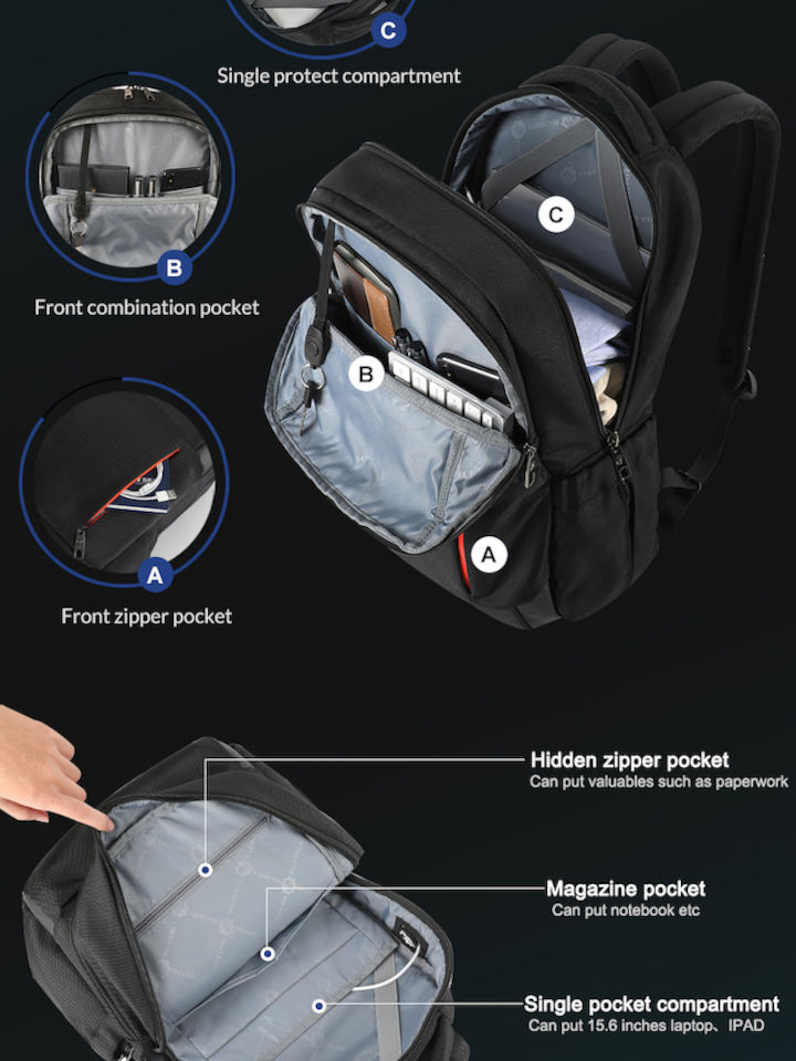 Tigernu T-B3906 Waterproof Backpack for Laptop 15.6" with USB Port in Blue Color