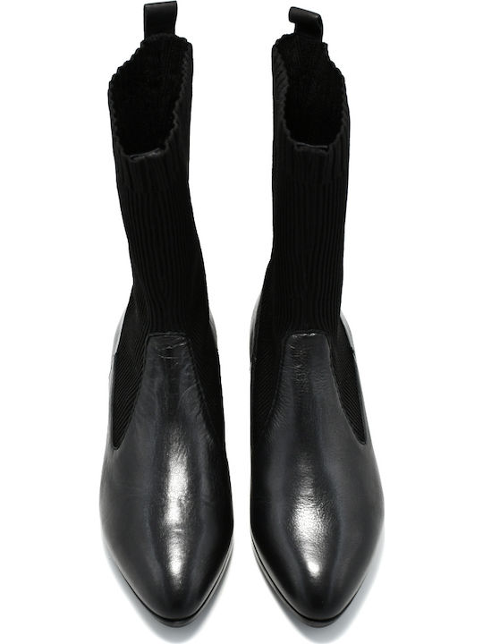 Leder Stiefeletten Damen Schwarz
