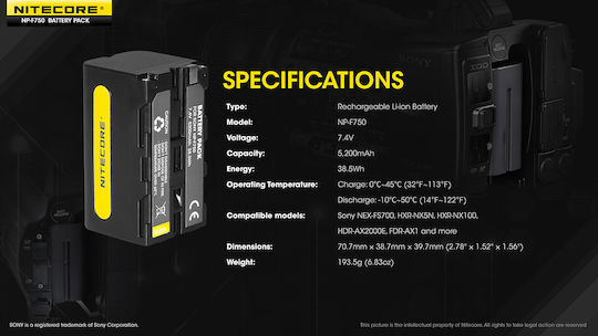 NiteCore Батерия за видеокамера NP-F750 9060110790 Литиево-йонна Li-ion
