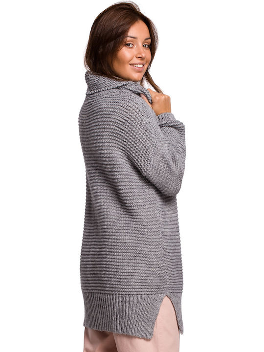 BeWear BK047 Women's Knitting Tunic Dress Turtleneck Long Sleeve Gray