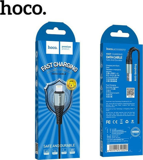 Hoco Braided USB to Lightning Cable Μαύρο 1m (X38 Cool)