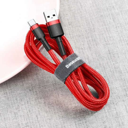 Baseus Cafule Плетен USB 2.0 Кабел USB-C Мъжки - USB-A Червен 0.5m CATKLF-A09