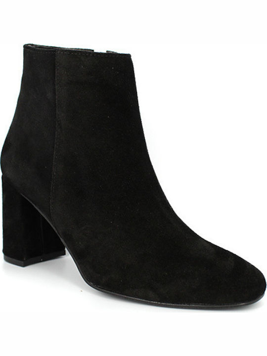 Moods Shoes 7628 Suede Women's Ankle Boots with High Heel Black