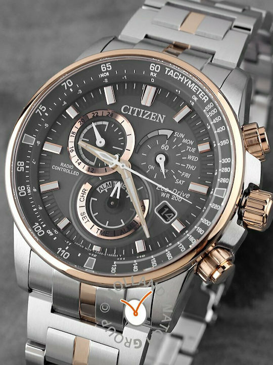Citizen Ανδρικό Ρολόι 43mm Χρονογράφος Μπαταρίας με Μεταλλικό Μπρασελέ