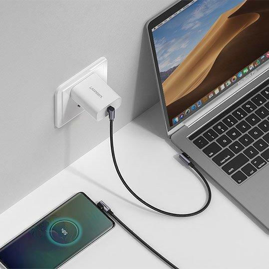 Ugreen Elbow US323 Angle (90°) / Braided USB 2.0 Cable USB-C male - USB-C 60W Γκρι 1m 70529