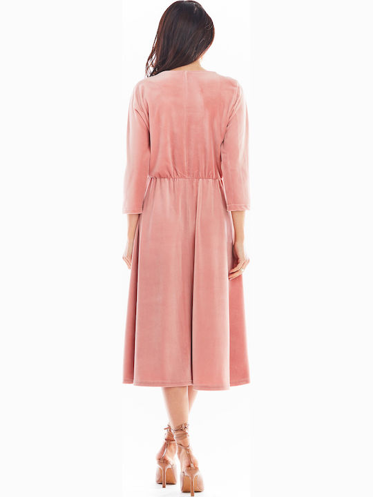 Awama Midi Abendkleid Samt Rosa