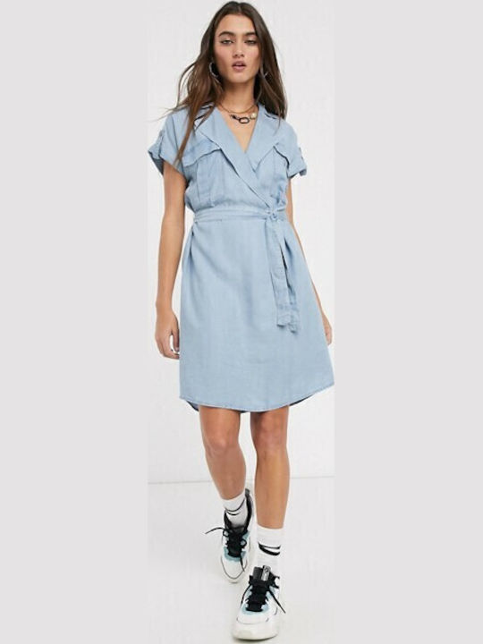 Rochie De Vară Pentru Femei Mini Din Denim Albastru Deschis