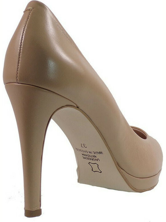 Fardoulis Leather Beige Heels 2501