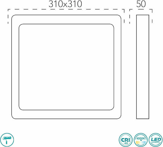 Fan Europe Led-Rock-Q Square Outdoor LED Panel 24W with Natural White Light 4000K 31x31cm