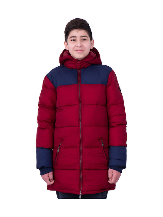 Guess Parka pentru copii Lung cu glugă Burgundy