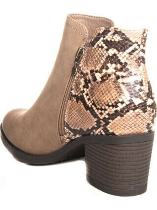62717 Leder Damen Chelsea Stiefeletten mit mittlerem Absatz Beige
