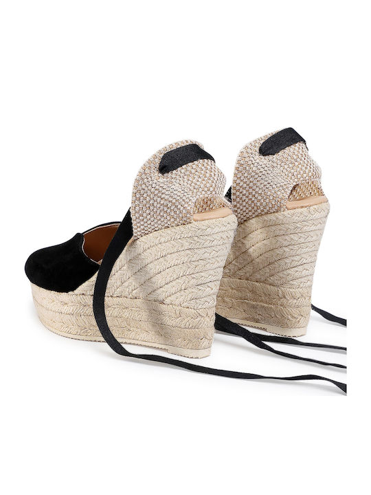 Hamptons Damenplattformen in Stil Espadrilles Schwarz