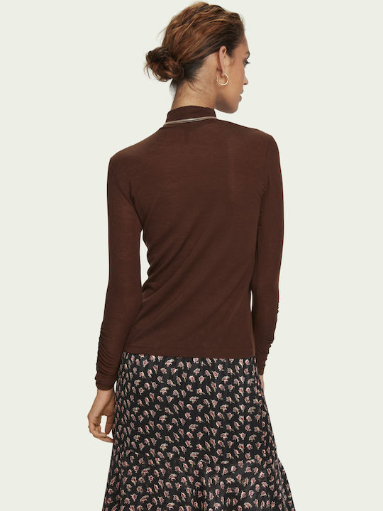 Scotch & Soda Women's Blouse Long Sleeve Turtleneck Brown 159292-3882