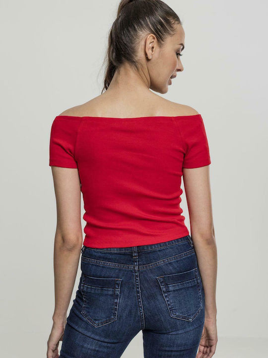 Women's Summer Crop Top Off-Shoulder Cotton Short Sleeve Red